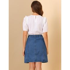 Make an elegant style statement with the Allegra K denim short skirt. Complete your look for sunny days in the park with a pair of sandals to be casual and comfy. It is a good choice to match with a light color T-shirt or blouse, which is full of college style and shows personal charm. Occasion: Coffee Shop, Weekend Gathering, Hanging Out, Work, School, etc. The model is wearing an X-Small. Please check your measurements to make sure the item fits before ordering. Denim Short Skirt, Button Down Denim Skirt, Womens Denim Skirts, Jeans Skirt, College Style, Denim Skirts, Denim Maxi Skirt, Denim Midi Skirt, Denim Short