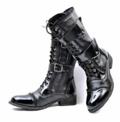 (eBay) Find many great new & used options and get the best deals for New Designer Unique Straps Lace Up High Boots with Cap Toe, high boots men shoes at the best online prices at eBay! Free shipping for many products! Punk Cosplay, Dance Boots, Men In Heels, Fabric Boots, Dr Shoes, Red Wing Boots, Punk Boots, Ariat Boots, Style Steampunk