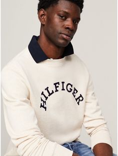 Tommy Hilfiger men's sweatshirt. For chilly days or lounging around, reach for this cozy sweatshirt made from heavy French terry cotton printed with our arched Hilfiger logo on the chest.  Material: 61% Cotton (rgc), 39% Transitional Cotton ,  In-conversion. College Logo Detail Sweatshirt For Fall, College Logo Sweatshirt For Fall, College Sweatshirt With Logo For Fall, Winter Loungewear Sweatshirt With Logo, Collegiate Crew Neck Sweatshirt With Logo Detail, Fall Logo Sweatshirt For Loungewear, Fall Sweatshirt With Logo For Loungewear, Fall Loungewear Sweatshirt With Logo Detail, College Crew Neck Sweatshirt With Logo Detail