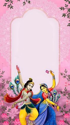 two women dancing in front of a pink background with an ornate frame for the text