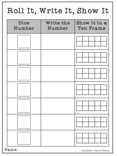 roll it, write it, show it worksheet for students to practice numbers