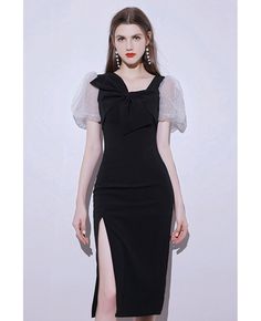 Get 10% off now! Buy black side split fitted party dress with sleeves at cheap price online. Free stable shipping and pro custom service since 2009. Midi Party Dress With Split Design, Knee-length Party Dress With Side Slits, Elegant Evening Dress With Side Slits For Party Season, Elegant Party Bodycon Dress With Side Slits, Sheath Dress With Split Design For Party, Elegant Midi Length Bodycon Dress For Banquet, Elegant Bodycon Dress With Side Slits For Party, Knee-length Midi Dress With Side Slits For Party, Party Midi Dress With Side Slits, Knee-length