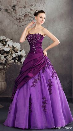 Classic beaded lace purple wedding dress in ballgown style. Custom from 30+ colors and any sizes by GemGrace's affordable solution, pro since 2009. Purple Wedding Dress, Everything Purple, Purple Style, 파티 드레스, Cute Wedding Dress, I Love Purple, Fall Wedding Dresses, All Things Purple, Wedding Lingerie