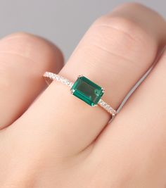 Emerald Ring Design, Emerald Engagement Ring Set, Emerald Ring Vintage, Diamond Rings With Price, Pave Diamond Band, Emerald Ring Gold, Simulated Diamond Rings, Lab Created Emerald, Plain Bands