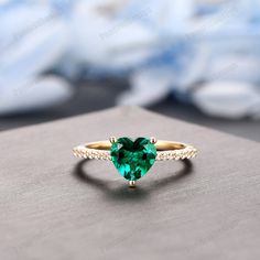 Green Fine Jewelry Heart Ring For Wedding, Green Heart Cut Rings For Wedding, Green Wedding Rings For Valentine's Day, Green Heart Cut Wedding Rings, Fine Jewelry Moissanite Heart Promise Ring, Heart Cut Diamond Emerald Ring For Wedding, Heart Cut Emerald Ring For Anniversary, Heart Cut Jewelry With Prong Setting For Proposal, Elegant Emerald Heart Cut Rings