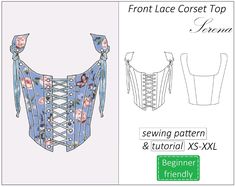 the front and back of a corset top sewing pattern