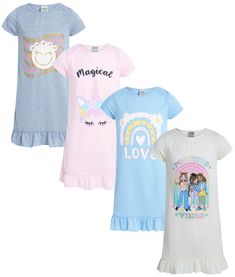 PRICES MAY VARY. SWEET SLUMBER STYLES: Indulge in nighttime sweetness with the Sweet & Sassy Girls' 4 Pack Nightgown Pajamas Set, offering a delightful array of sleepwear styles designed for a cozy night's sleep; From charming prints to vibrant colors, these nightgowns are perfect for a sweet slumber or a fun-filled sleepover BREATHABLE COMFORT: Experience a dreamy night's sleep with the Sweet & Sassy Nightgown Pajamas Set, crafted with lightweight and breathable fabric; These nightgowns offer a Cute Multicolor Sleepwear For Pajama Party, Cute Nightgown For Pajama Party, Pink Unicorn Print Sleepwear For Bedtime, Cute Unicorn Print Sleepwear For Loungewear, Unicorn Print Cotton Sleepwear For Loungewear, Pink Unicorn Print Sleepwear, Playful Unicorn Print Sleepwear, Playful Unicorn Print Sleepwear For Sleepover, Cute Multicolor Sleepwear For Sleepovers