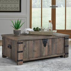 an old trunk coffee table with some plants on top