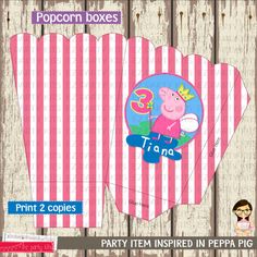 pepo the pig birthday party printable cupcake toppers with pink and white stripes