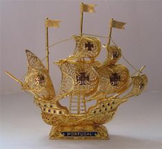 Beautiful Silver Gilt Filigree Model of Portuguese Galleon | eBay Sail Boats, All That Glitters, Nautilus, Your Beautiful, Ancient Art, Body Painting, Gold Diamond, Silver Gold