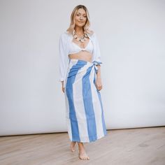 Sunshine Tienda® Atlantic Stripe Sarong Blue Cotton Sarong For Vacation, Beachy Multicolor Printed Sarong, Multicolor Printed Summer Sarong, Beachy Multicolor Tie-side Sarong, Blue Sarong, Baby Bubble Romper, Bonnet Cap, Baby Bubble, Swim Cover