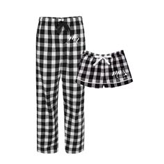 Our Mr. & Mrs. Flannel Pajama Set will have you cozied up and feeling fantastic! This set of 2 pajama bottoms comes in vibrant buffalo plaids with white embroidery on the hip. Perfect for Anniversary, Christmas, Engagement or Couples Gifts or any other cool weather day. The set comes with flannel pants for him and flannel boxers for her. GIRLY BOXERS Junior Fit XS - XL Ruffled Hem Satin waistband and tie ribbon 100% cotton Roomy, and super soft feel Features a 1" inseam, false fly with buttons a Plaid Cotton Sleepwear For Loungewear, Cotton Plaid Sleepwear For Loungewear, Plaid Cotton Sleepwear Sets, Plaid Cotton Sleep Sets, Plaid Cotton Loungewear Sets, Cozy Plaid Sleepwear For Loungewear, Cozy Plaid Sleepwear Loungewear, Cotton Plaid Sleepwear For Lounging, Plaid Cotton Sleepwear For Lounging