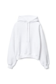 White long-sleeve heavy brushed structured terry hoodie with a stacked puff paint logo . Relaxed fit. Hip-length bottom hem. Ribbed sleeve cuffs and bottom hem. Composition: 78% cotton, 22% polyester. Made in hong kong. Model is 5'9" and wears size s. 4CC3222069100. Spring Streetwear Hoodie With Ribbed Collar, Spring Sporty Hoodie With Ribbed Collar, Relaxed Fit Hoodie With Ribbed Collar, Oversized Sporty Hoodie With Ribbed Collar, Sporty Oversized Hoodie With Ribbed Collar, Spring Cotton Hoodie With Ribbed Collar, Oversized Hooded Hoodie With Ribbed Collar, Relaxed Fit Hooded Sweatshirt With Ribbed Collar, Fleece Hoodie With Ribbed Collar For Loungewear