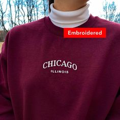 "*SIZES ARE UNISEX* -I'd suggest your usual size for a regular fit, or sizing up for a more relaxed fit. *these sweatshirts are extra comfy when oversized \"Chicago Illinois\" embroidered on a comfy cute crewneck. A sturdy and warm sweatshirt bound to keep you warm in the colder months. A pre-shrunk, classic fit sweater that's made with air-jet spun yarn for a soft feel and reduced pilling. Your new favorite sweatshirt! * 50% cotton, 50% polyester * Pre-shrunk * Classic fit with no center crease Casual Crew Neck Sweats With Embroidered Logo, Casual Sweats With Embroidered Logo And Crew Neck, Oversized Winter Sweater With Embroidered Logo, Relaxed Fit Sweater For Fall In College Style, Relaxed Fit College Style Sweater For Fall, Casual Style Relaxed Fit Sweater For Fall, Casual Crew Sweats With Embroidered Logo, Embroidered Logo Tops For Fall Streetwear, Oversized Fall Sweater With Embroidered Logo