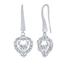 pair of heart shaped earrings with crystal stones