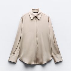 Satin Button Down Classic Zara Tops For Workwear, Elegant Zara Shirt For Fall, Classic Zara Blouse For Work, Zara Formal Shirt For Fall, Classic Workwear Blouse By Zara, Zara Classic Workwear Blouse, Classic Zara Tops With Button Cuffs, Elegant Zara Workwear Shirt, Elegant Long Sleeve Zara Blouse