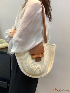 Bird in Bag - Extra-Large Knitted Shoulder Support with Specialized Capacity Casual Woven Shoulder Bag, Casual Beige Shoulder Bag For Day Out, Casual Cream Crochet Bag Woven Style, Casual Cream Woven Crochet Bag, White Woven Casual Shoulder Bag, Casual White Woven Shoulder Bag, Knitted Shoulder Bag For Spring, Casual Knitted Shoulder Bag, Casual Crochet Bag For Everyday