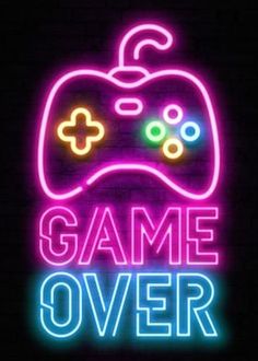 a neon sign that says game over with a video game controller in the middle of it