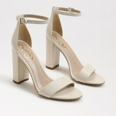 Sam Edelman Yaro Block Heel Sandal Size: 8 Color: Modern Ivory Leather Heel Height: 4 Inches Original Price: $130 Brand New With Tags Beige Block Heels, Cute Heels For Teens, Quince Shoes, Black Block Heel Sandals, White Block Heels, Block Shoes, Formal Heels, Sam Edelman Heels, Ankle Strap Block Heel