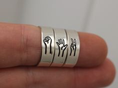 "Copy and paste into your browser, get 15% off ➔ https://bit.ly/VD15OFF Rock, paper, scissors, SHOOT! Which did you choose? Regardless, this best friend ring set for three is great a great gift and perfect for your ring collection. DETAILS: -Three Matching Rings -Each ring is hand stamped -Ring is Sterling Silver, Fine Silver or Gold Filled -6mm in thickness You will receive three hand-stamped rings filled with a black enamel finish. **Every item is handmade, this means that each will be unique and may not look EXACTLY like the picture, but it will look very similar ➡ORDER PROBLEMS If there are any problems with your order please contact me, my goal is for you to be happy with your products and I will do what I can to help! ➡BULK ORDERS I gladly make bulk orders! For every bulk order of 15 Black Ring Set, Bff Rings, Best Friend Ring, Matching Stuff, Best Friend Rings, Hand Stamped Ring, Bff Jewelry, Friend Rings, Best Friend Birthday Gift