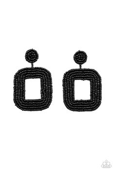 Shiny rows of dainty black seed beads adorn the front of a rounded square frame at the bottom of a matching beaded fitting, creating a blissfully beaded look. Earring attaches to a standard post fitting.

 Sold as one pair of post earrings. Paparazzi Earrings, Rounded Square, Black Seed, Paparazzi Accessories, Seed Bead Necklace, Black Earrings, Earring Sale, Seed Bead Earrings, Paparazzi Jewelry