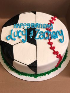 a birthday cake with a soccer ball on it