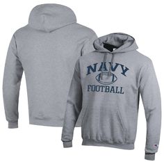 Layer up with an unquestionable showing of Navy Midshipmen spirit in the form of this Football Icon hoodie from Champion. It features a Navy Midshipmen wordmark and football graphic resting in between, leaving no doubt that you're see to see your squad take it to their opponents when it's go time. The front pouch pocket offers a classic look and convenient, small-item storage that makes this midweight pullover a strong choice at the first sign of cooler temperatures. Football Icon, Small Item Storage, Heather Gray, Classic Looks, Pocket Pouch, Heather Grey, Pullover Hoodie, Pouch, Football