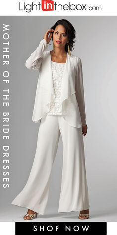 Jumpsuit / Pantsuit 3 Piece Mother of the Bride Dress Formal Plus Size Elegant Wrap Included Bateau Neck Floor Length Chiffon Sleeveless with Lace 2023 Elegant White Sequined Sets, Elegant White Sets With Sequins, White Georgette Sets For Evening, White Georgette Evening Sets, Elegant Chiffon Set For Evening, Elegant Georgette Sets For Wedding Guests, Elegant Georgette Wedding Guest Sets, Elegant Chiffon Party Sets, White Wisteria