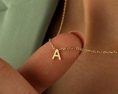 14k Solid Gold Tiny Initial Tag Necklace by Babeina, Custom Engraved Letter Pendant Necklace in Dainty Chain, Christmas Gift, Multi Tag Name - Etsy Everyday Letter Necklaces, Everyday Letter Shaped Necklaces, Dainty Letter Necklaces For Everyday Wear, Dainty Letter Necklaces For Everyday, Dainty Letter Necklace For Everyday Wear, Vintage Initial Pendant Charm Necklace As Gift, Minimalist Letter Jewelry As A Gift, Minimalist Letter Jewelry For Gifts, Minimalist Letter-shaped Jewelry For Gifts