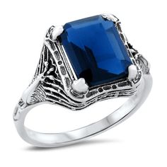 Vintage Royal Blue Emerald Cut Simulated Sapphire In 925 Solid Sterling Silver Peacock Ring. Excellent Condition, Satisfaction Guaranteed! September Birthstone White Gold Sterling Silver Ring With Rectangular Stone, Silver Formal Ring With Rectangular Stone, Sterling Silver Ring With Rectangular Stone For Formal Events, Sterling Silver Topaz Ring With Rectangular Stone For Formal, Formal Silver Ring With Rectangular Stone, Formal Silver Rings With Rectangular Stone, Formal Sterling Silver Ring With Rectangular Stone, Formal Sterling Silver Topaz Ring With Rectangular Stone, Sterling Silver Rings With Rectangular Stone For Formal Events