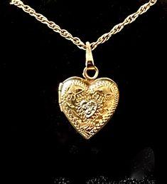 14K Yellow Gold Love Heart Locket Necklace/ 16"L   3.14 grams Classic Double Heart Locket Jewelry, 14k Gold Heart Cut Locket Necklace, Formal Engraved Heart Cut Necklaces, Classic Jewelry With Stamped 14k Heart Pendant, Formal Engraved Heart Cut Necklace, Heirloom Heart Pendant Necklace With Charms, Heart Cut 14k Gold Locket Necklace, Formal Heart Locket Necklace, Formal Heart Shaped Locket Jewelry