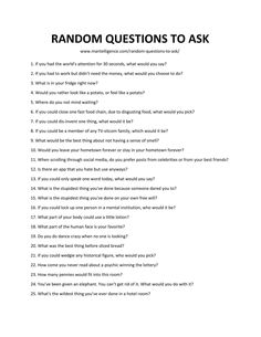 a question sheet with the words random questions to ask