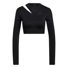 adidas Solid Color Sports Gym Long Sleeves Black HM3179 (Women's) Adidas Logo Workout Tops For Spring, Adidas Long Sleeve Activewear For Training, Adidas Logo Tops For Spring Workout, Casual Adidas Logo Tops For Training, Casual Adidas Tops For Training, Adidas Workout Top With Logo, Adidas Logo Long Sleeve Activewear For Sports, Adidas Long Sleeve Activewear For Sports, Adidas Logo Athleisure Top With Athletic Fit