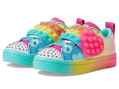 SKECHERS KIDS Twi-Lites 2.0 - Heart Pops 314503L (Little Kid) - Girl's Shoes : Multi : Add a gleaming appeal to your cute little kiddo's look with the SKECHERS KIDS Twi-Lites 2.0 - Heart Pops 314503L Casual and Fashion Sneakers. Featuring a colorful combination, the pair consists of a metal studded toe cap, cushioning footbed, and pull tabs for easy wear. PU upper. Polyester lining and removable insole. Stretch laces with hook-and-loop closure. Round toe design. TPR outsole. Imported. Measuremen Cute Multicolor Round Toe Sneakers, Cute Multicolor Sneakers For School, Multicolor Sneakers For Spring Playtime, Playful Multicolor Round Toe Sneakers, Trendy Multicolor Non-slip Sneakers, Cute Multicolor Non-slip Sneakers, Playful Multicolor Spring Sneakers, Multicolor Low-top Sneakers With Speckled Midsole, Cute Multicolor Sneakers For Playtime