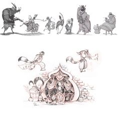 the concept art for disney's alice and the seven dwarfs