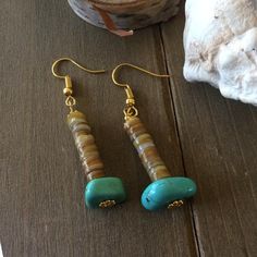 Puka earrings turquoise stone blue earrings puka shell earrings beach rare kabibi beach earrings dan Bohemian Dangle Earrings For Beach, Unique Beach Drop Earrings, Unique Beach Style Drop Earrings, Nickel-free Bohemian Earrings For Vacation, Bohemian Nickel Free Earrings For Vacation, Bohemian Nickel-free Earrings For Vacation, Bohemian Drop Earrings For Vacation, Bohemian Blue Earrings For The Beach, Bohemian Blue Earrings For Beach