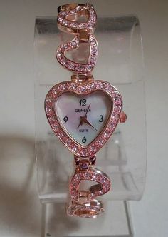 Women's Heart Silver, Gold & Rose Gold Finish Fashion Party Watch | eBay Bling Watch, Luxury Rose Gold Watches With Diamond Accents, Timeless Pink Diamond Watch With Metal Dial, Evening Rose Gold Quartz Watches, Luxury Pink Gold Quartz Watches, Luxury Pink Quartz Watches, Gold Finish, Accessories Watches, Wrist Watch