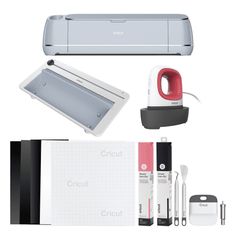 the contents of an electric cricut machine and its accessories are shown in this image