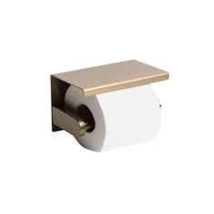 a gold and white toilet paper holder on a white wall with a square handle in the middle