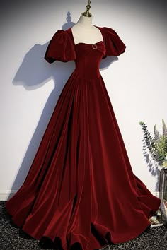 Burgundy velvet long prom dress evening dress sold by Little Cute on Storenvy Velvet Puff Sleeve Evening Dress, Floor-length Velvet Dress For Banquet, Christmas Formal Dress, Christmas Formal, Velvet Formal Dress, Prom Dress Burgundy, Floor Length Prom Dress, Dress With Pearls, Burgundy Velvet Dress