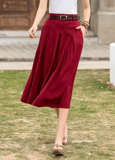 "DETAIL * 50% linen, 50% cotton * Two side pockets * Back Elastic waist * Below knee length * A linen skirt * Plus size skirt * Perfect for summer, spring * Wash by hand or machine with cold water * The model is 170cm (5′ 7″) tall with a 80cm (31.5\") bust, 66cm (26\") waist. She is wearing a XS in red. * Choose CUSTOM Order if you Can't find your size in our size Chart Chang the Length Your Height is not Between 5'1\" - 5\"9\" Your weight is not Between 47 kg - 75 kg SIZE GUIDE Size vary betwee Cotton Skirted Bottoms With Pockets, Cotton Midi Skirt With Pockets, Cotton Wide Leg Skirt With Side Pockets, Solid Cotton Skirt With Pockets, Cotton Flared Skirt With Side Pockets, Cotton Bottoms With Side Pockets And Flared Design, Red Skirted Bottoms With Pockets, Red Midi Skirt With Pockets, Linen Flared Skirt For Workwear