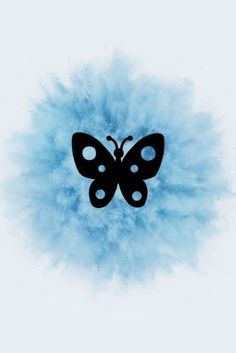 a black butterfly sitting on top of blue powder