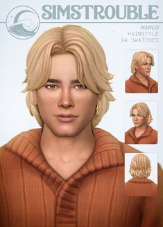 an animated character with blonde hair and brown sweater on the cover of simstouble magazine