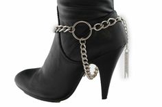 Boot High Heels, Rocker Jewelry, Fancy Bracelet, Boot Chains, Anklet Chain, Western Shoes, Boot Bracelet, Charm Anklet, Tassel Shoes