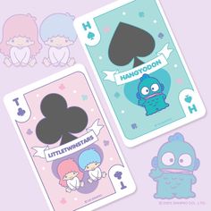 two playing cards with cartoon characters on them