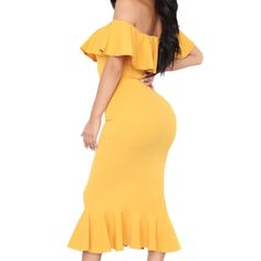 Mustard Yellow Color, Brand New With Tags. Size Medium Yellow Stretch Midi Dress For Summer, Yellow Stretch Midi Dress For Spring, Stretch Yellow Midi Dress For Spring, Yellow Mermaid Dress, Purple Bandage Dress, Tight Midi Dress, Blush Pink Maxi Dress, Mermaid Fit, Tie Sleeve Dress