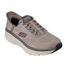 Enjoy longer walks with supportive comfort wearing Skechers Hands Free Slip-ins Relaxed Fit: D'Lux Walker 2.0 - Rezinate. Designed with our exclusive Heel Pillow, this vegan walking design features an engineered knit and synthetic upper with stretch laces, well-cushioned midsole, and a Skechers Air-Cooled Memory Foam comfort insole.Features: Memory Foam, ComfortClosure Type: Slip-OnFootwear Technology: Memory Foam InsoleUpper/Outer Base Material: 76% Textile, 24% SyntheticShoe Lining Material: T Slip-on Sneakers With Ortholite Insole For Outdoor Activities, Cushioned Walking Shoes With Round Toe, Cushioned Slip-on Walking Shoes For Sports, Walking Shoes With Cushioned Footbed For Running, Outdoor Running Shoes With Arch Support, Outdoor Synthetic Running Shoes With Arch Support, Ergonomic Sneakers With Arch Support For Walking, Ergonomic Walking Sneakers With Arch Support, Lace-up Walking Sneakers With Arch Support