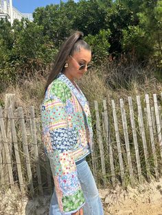 Quilted Floral Patchwork Color: Multi Lightweight layering Front Slip Pockets Collar Raegen is wearing a size Small Floral Patchwork, Wholesale Gifts, Quilted Jacket, Instagram Shop, Puffer Jacket, Best Sellers, Trucker Hat, Layering, Puffer