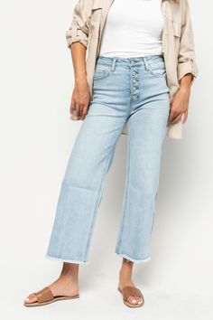 Hampton Jeans - Wide Leg, High Rise Apparel & Accessories Holley Girl Tank Top Layering, Button Fly Jeans, Weekend Wear, Good Stretches, Jean Outfits, Try On, Jeans Style, Knit Cardigan, Everyday Fashion