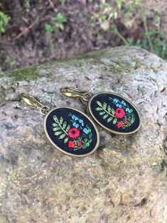 Folk Style Handmade Jewelry As Gift, Bohemian Jewelry With Floral Embroidery For Gifts, Handmade Folk Jewelry As Gift, Handmade Bohemian Multicolor Embroidery Jewelry, Handmade Folk Style Jewelry Gift, Handmade Folk Style Jewelry For Gifts, Vintage Embroidered Jewelry, Bohemian Black Embroidered Jewelry, Black Embroidered Bohemian Jewelry